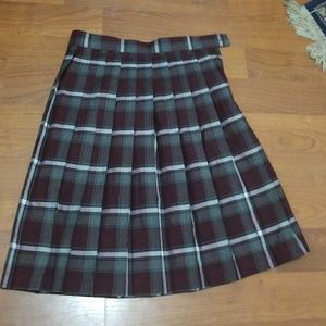 Burgundy Plaid Midi Skirt